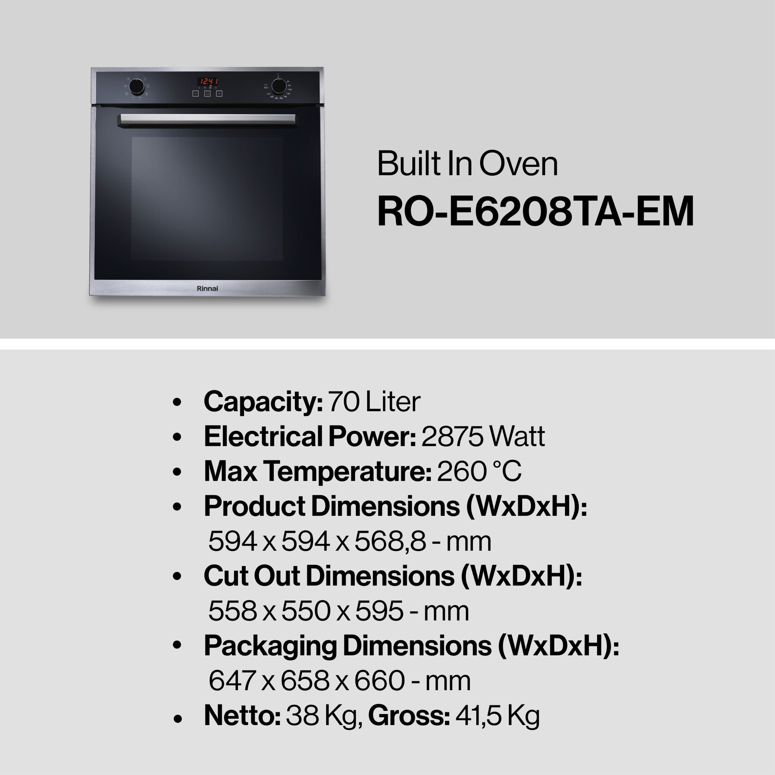Rinnai Oven RO-E6208TA-EM RINNAI BUILT IN OVEN