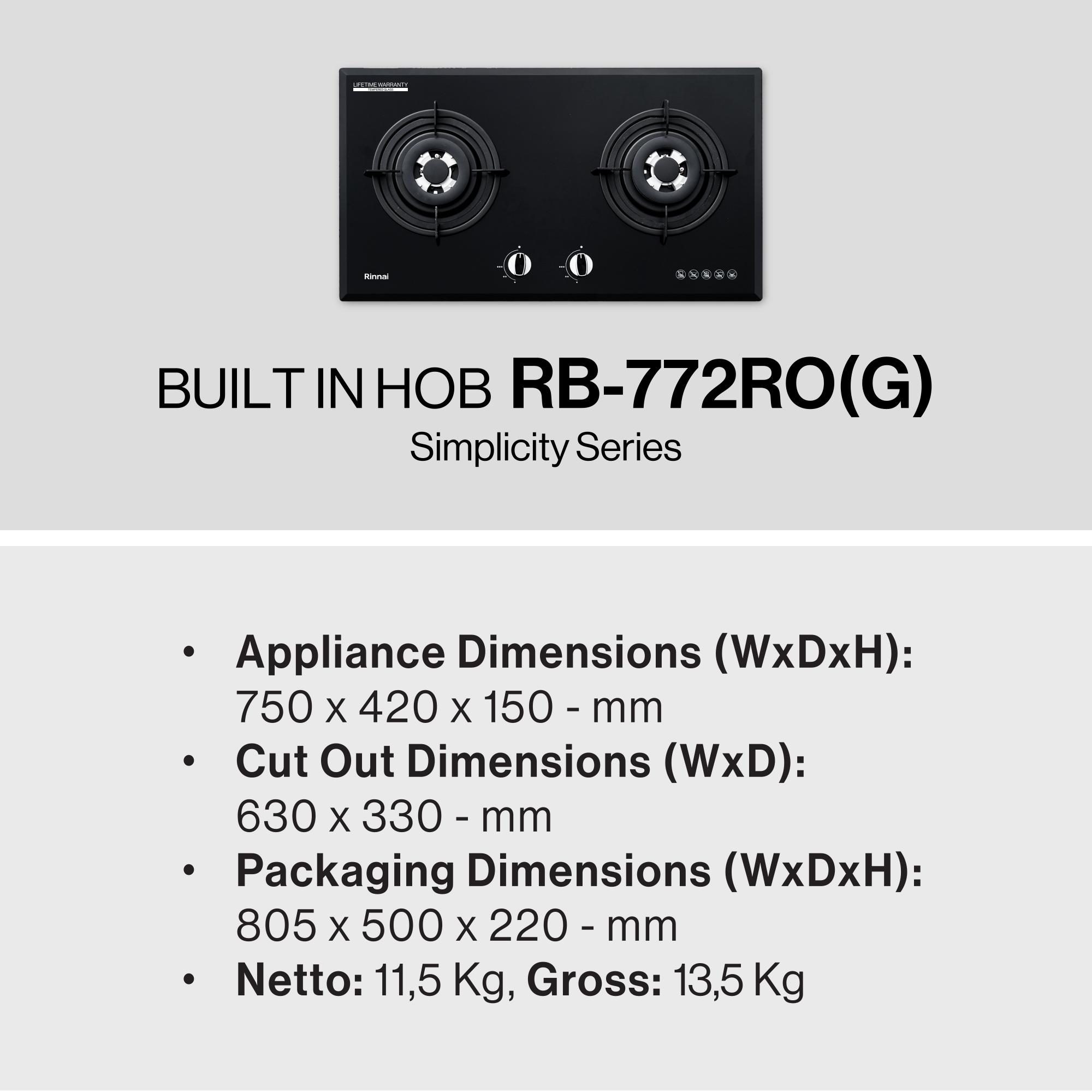 Rinnai Kompor Tanam - RB-772RO(G) Rinnai Built - In Hob