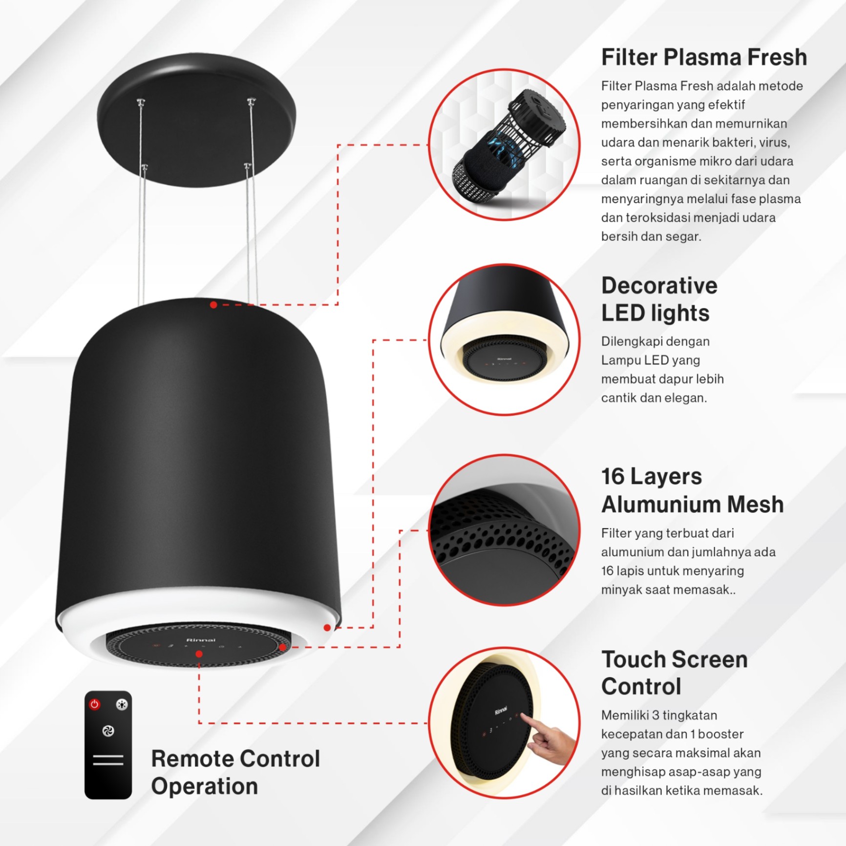 Rinnai Tudung Kompor - RH-D3154-BKR Rinnai Cooker Hood