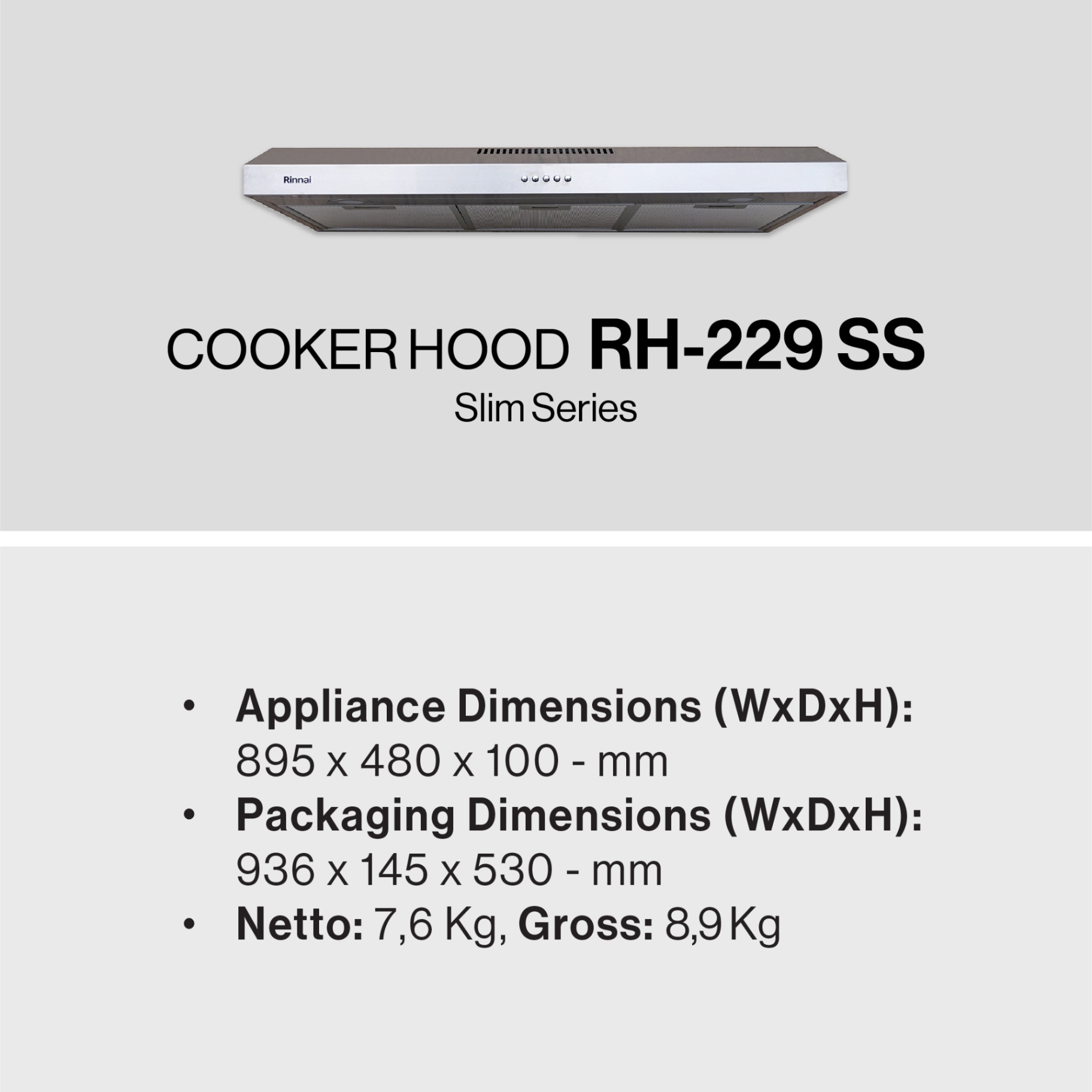 Rinnai Tudung Kompor - RH-229SS Rinnai Cooker Hood