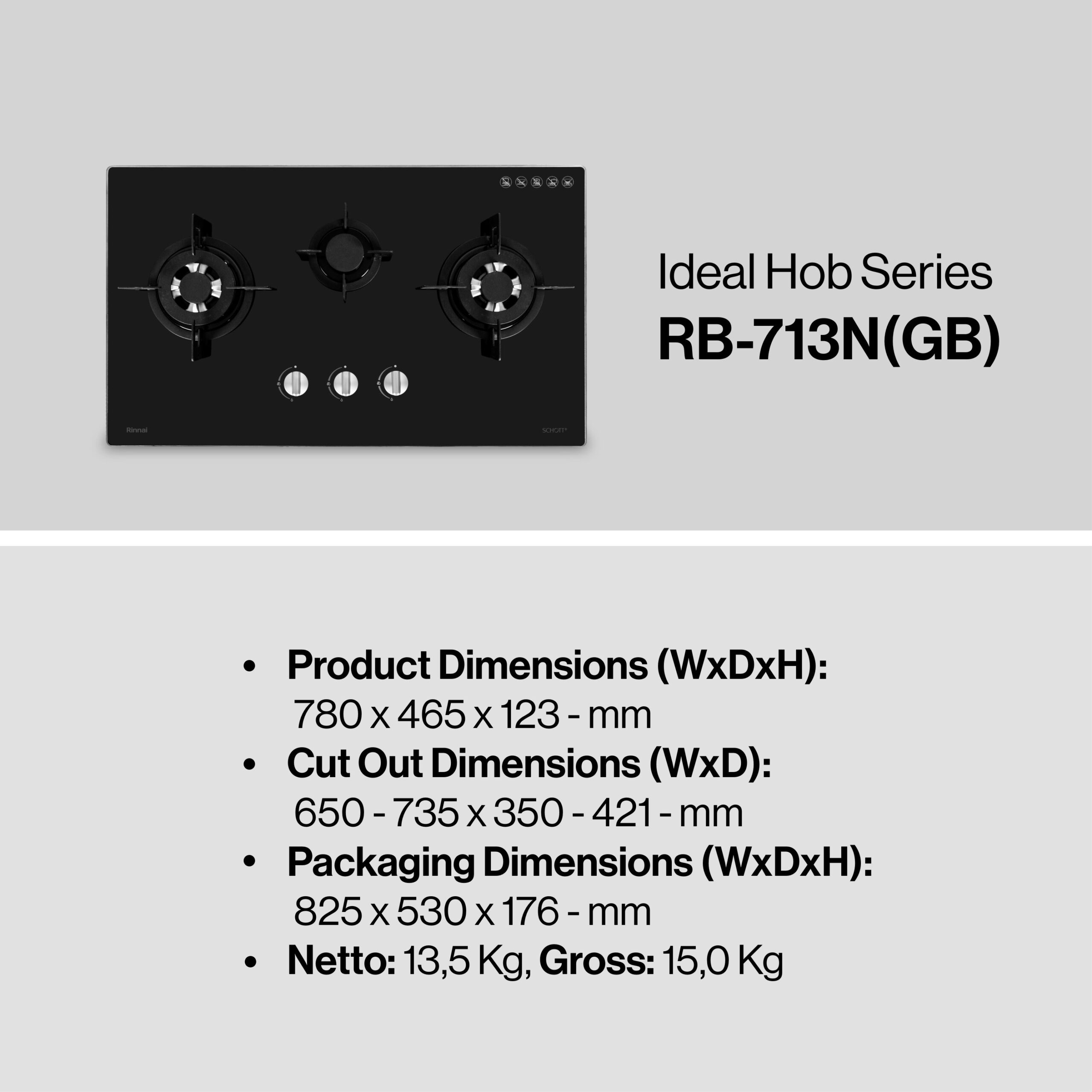Rinnai Kompor Tanam - RB-713N(GB) Rinnai Built - In Hob