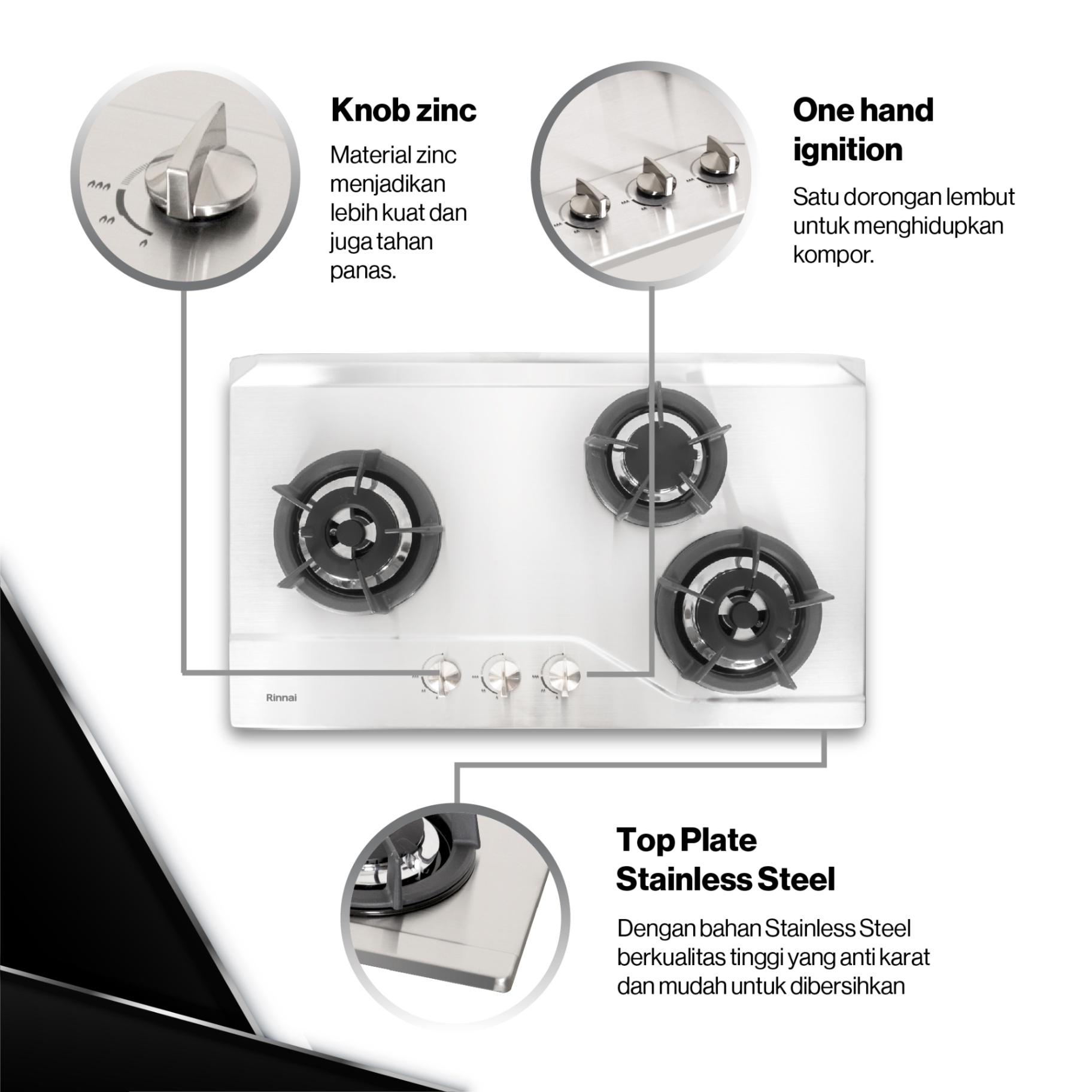 Rinnai Kompor Tanam - RB-3SS-C (S) Rinnai Built - In Hob
