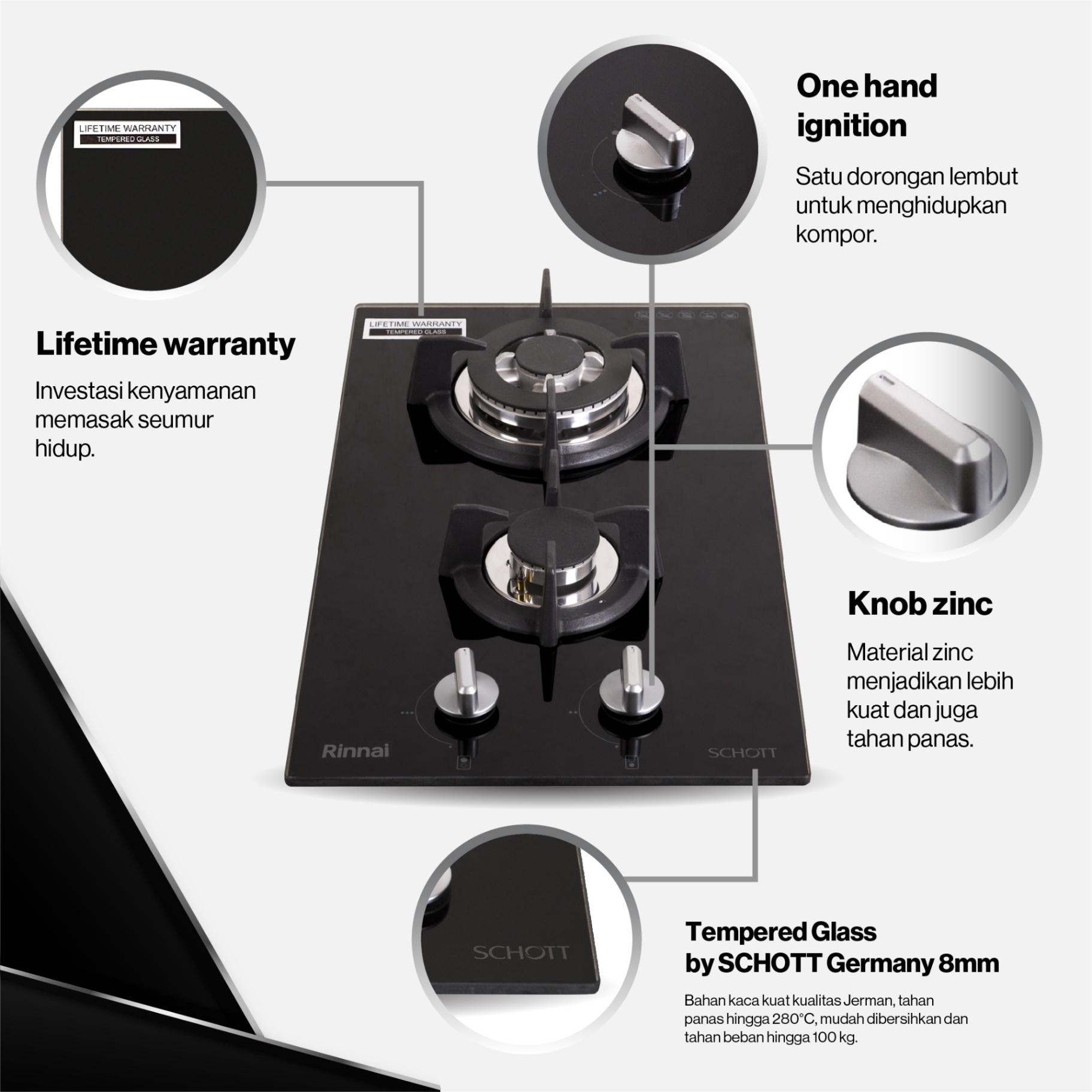 Rinnai Kompor Tanam - RB-3312S (GBS) Rinnai Built - In Hob