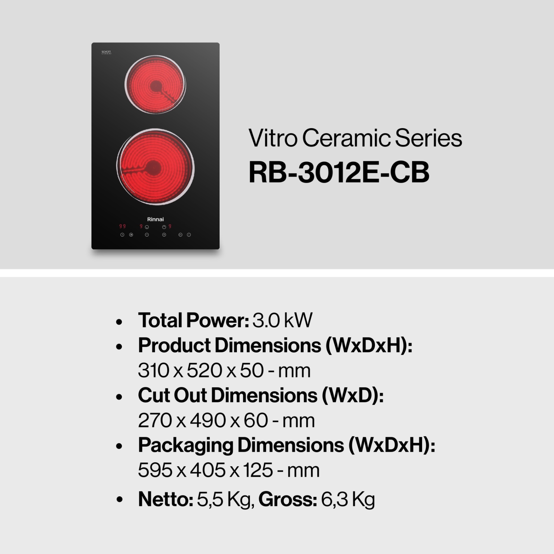 Rinnai Vitroceramic Hob RB-3012E-CB