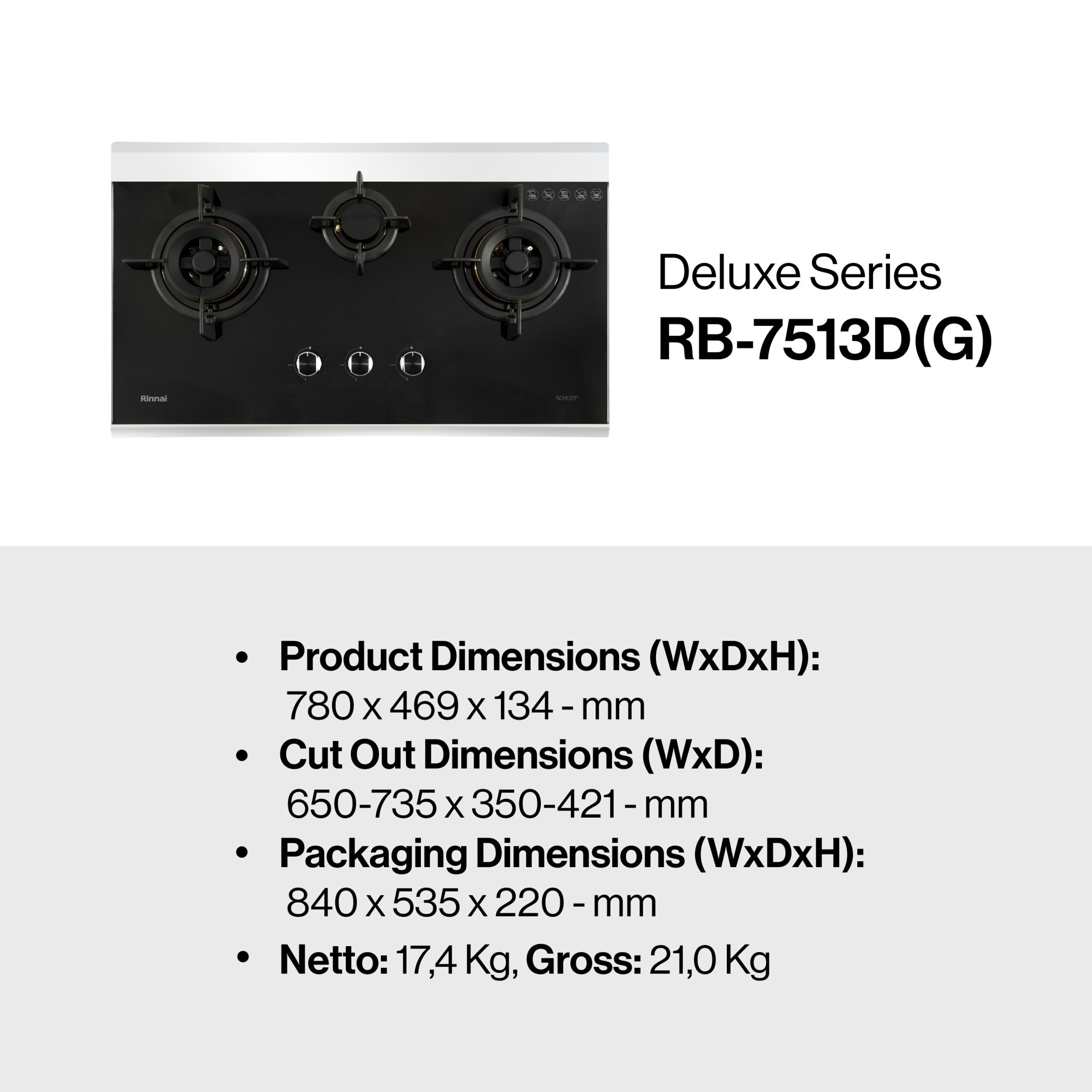 Rinnai Kompor Tanam - RB-7513D(G) Rinnai Built - In Hob