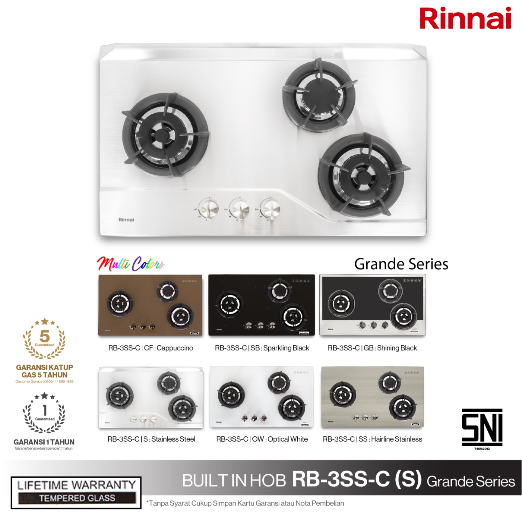 Rinnai Kompor Tanam - RB-3SS-C (S) Rinnai Built - In Hob