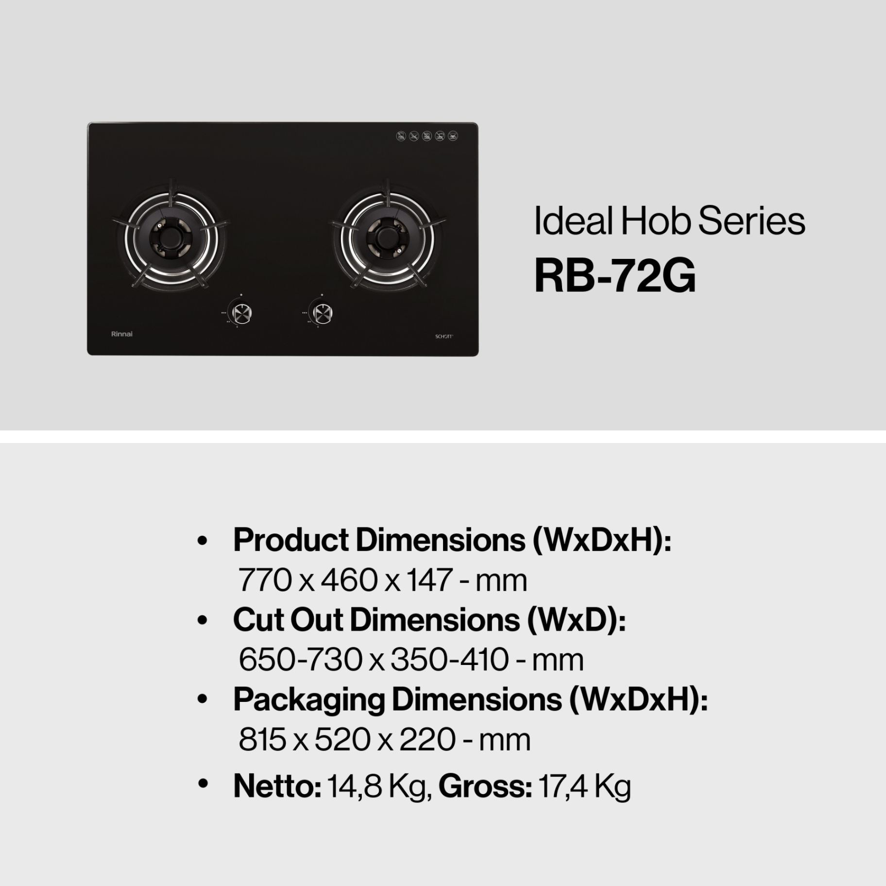 Rinnai Kompor Tanam - RB-72G Rinnai Built - In Hob