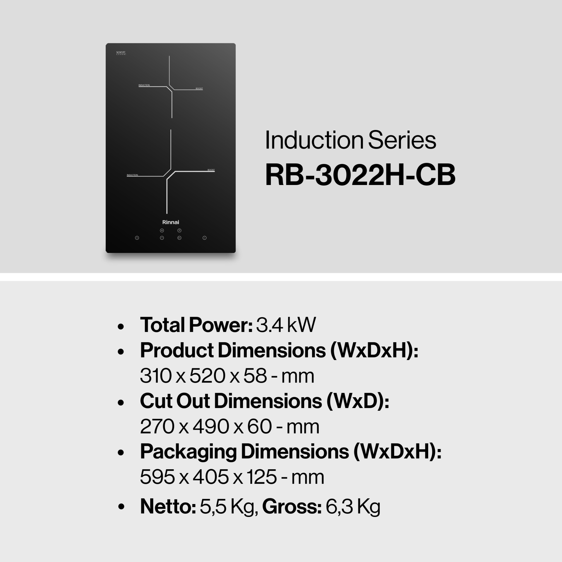 Rinnai Kompor Tanam - RB-3022H-CB Rinnai Built - In Hob