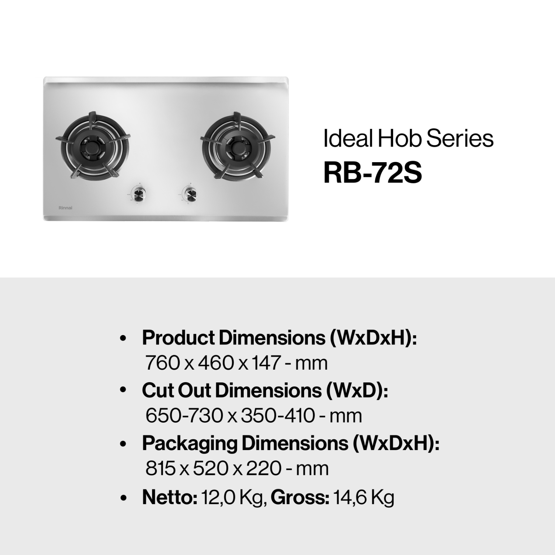Rinnai Kompor Tanam - RB-72S Rinnai Built - In Hob