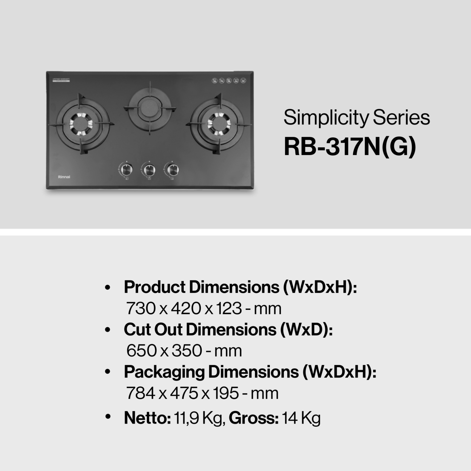 Rinnai Kompor Tanam - RB-317N(G) Rinnai Built - In Hob