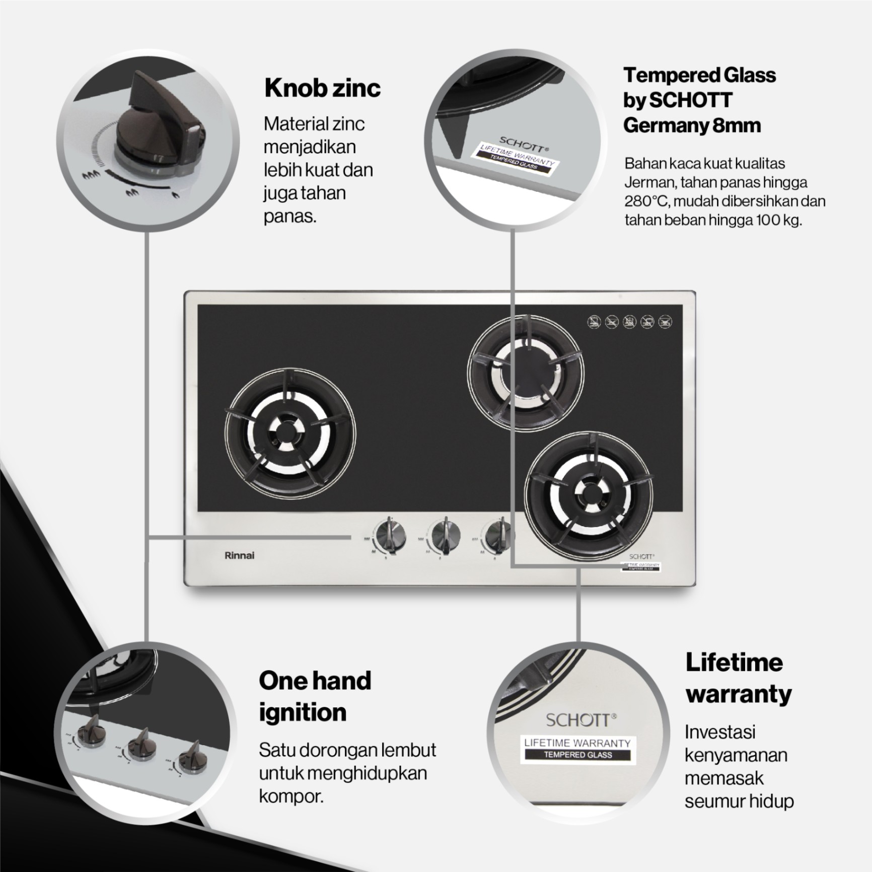 Rinnai Kompor Tanam - RB-3SS-C (GB) Rinnai Built - In Hob