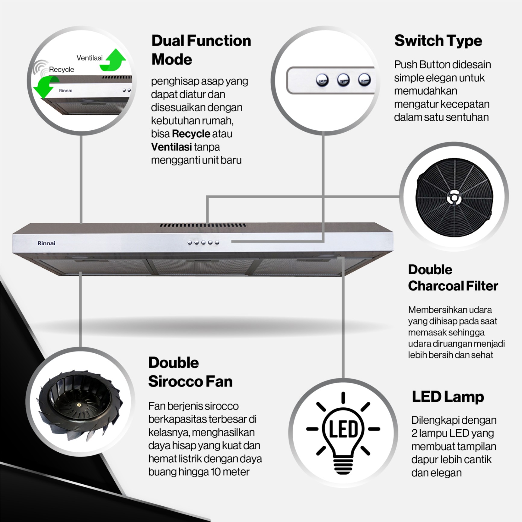 Rinnai Tudung Kompor - RH-229SS Rinnai Cooker Hood