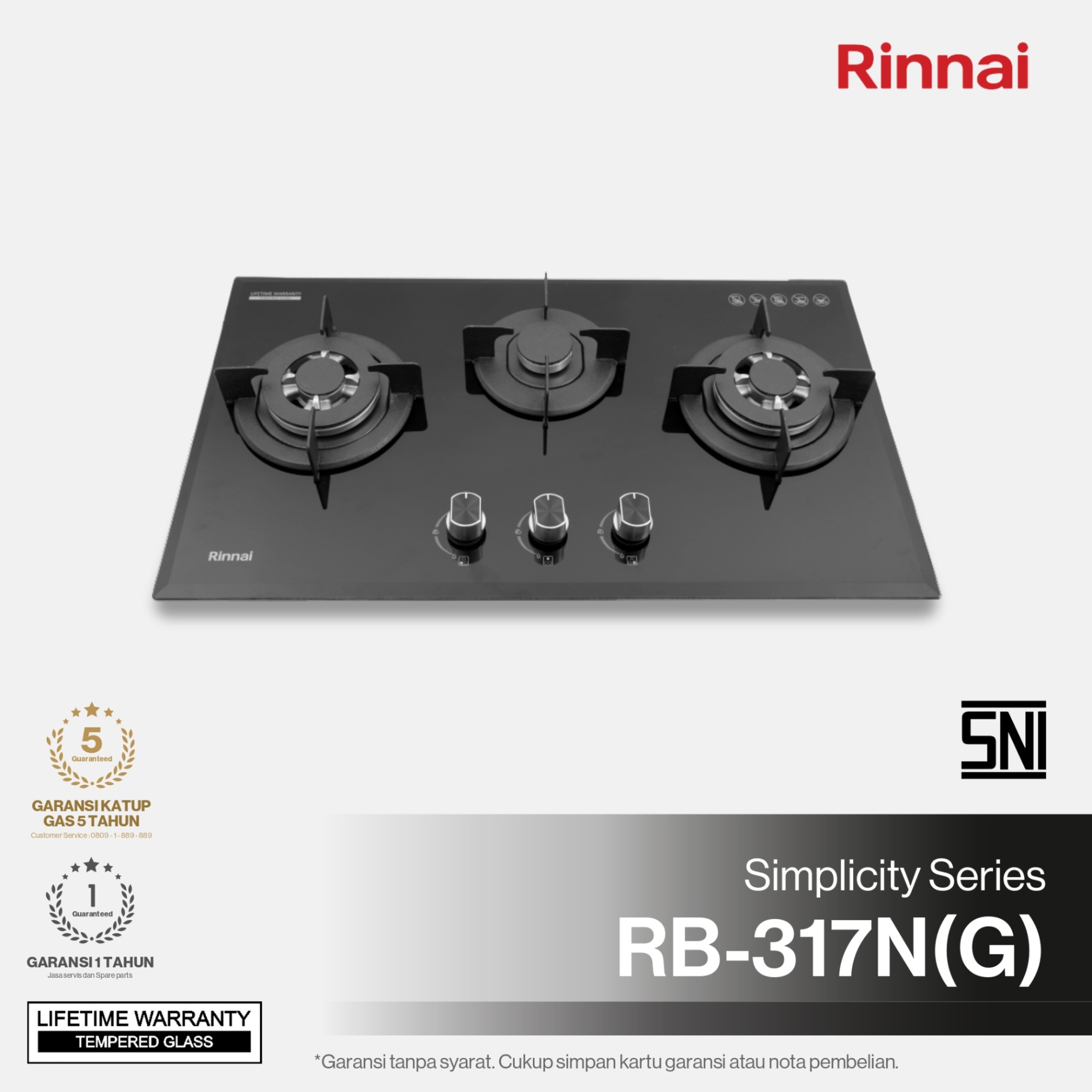 Rinnai Kompor Tanam - RB-317N(G) Rinnai Built - In Hob