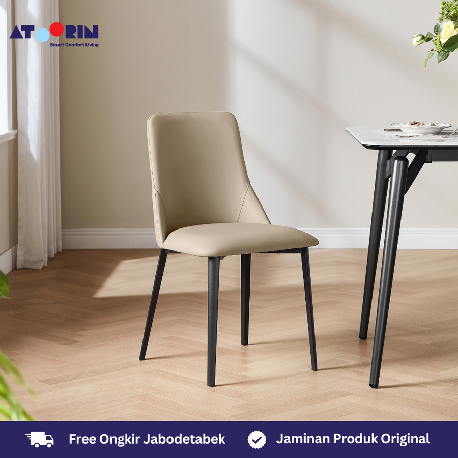 ATOORIN Ava Dining Chair - Kursi Makan Kulit Sintetis Tan, 45x53x83 cm