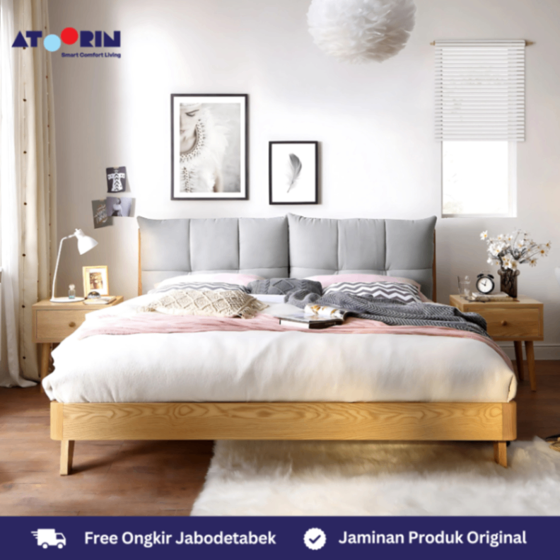 ATOORIN Claude Bed Set - Set Tempat Tidur Elegan Linen Polyester, 1.6m