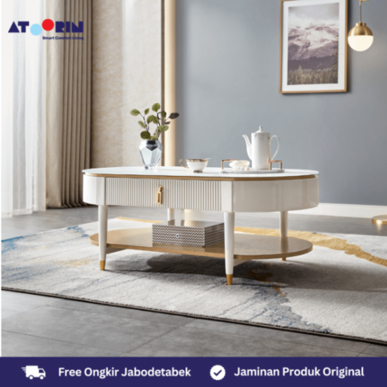 ATOORIN Clyde Coffee Table A - Meja Kopi Tempered Glass