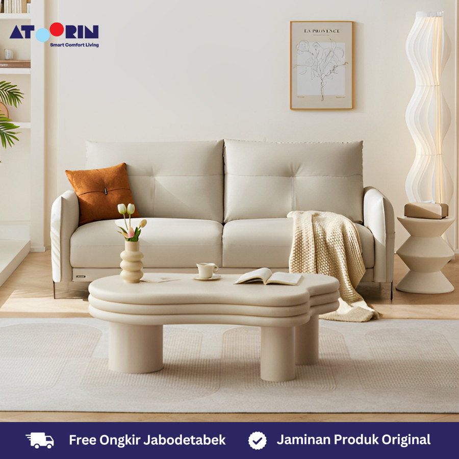 ATOORIN Orla Sofa - Silicon Leather, 3-Seater & 2+2 Seat, Desain Nyaman 209x95x92 cm & 268x95x92 cm, Warna Abu-Abu dan Cream 