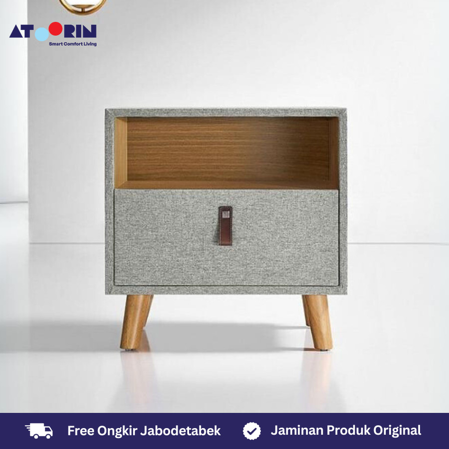 ATOORIN Phoebe Night Stand - Meja Samping Kayu Solid dengan Sentuhan Kasmir, 51x39x51 cm