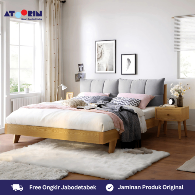 ATOORIN Claude Bed Set - Set Tempat Tidur Elegan Linen Polyester, 1.6m