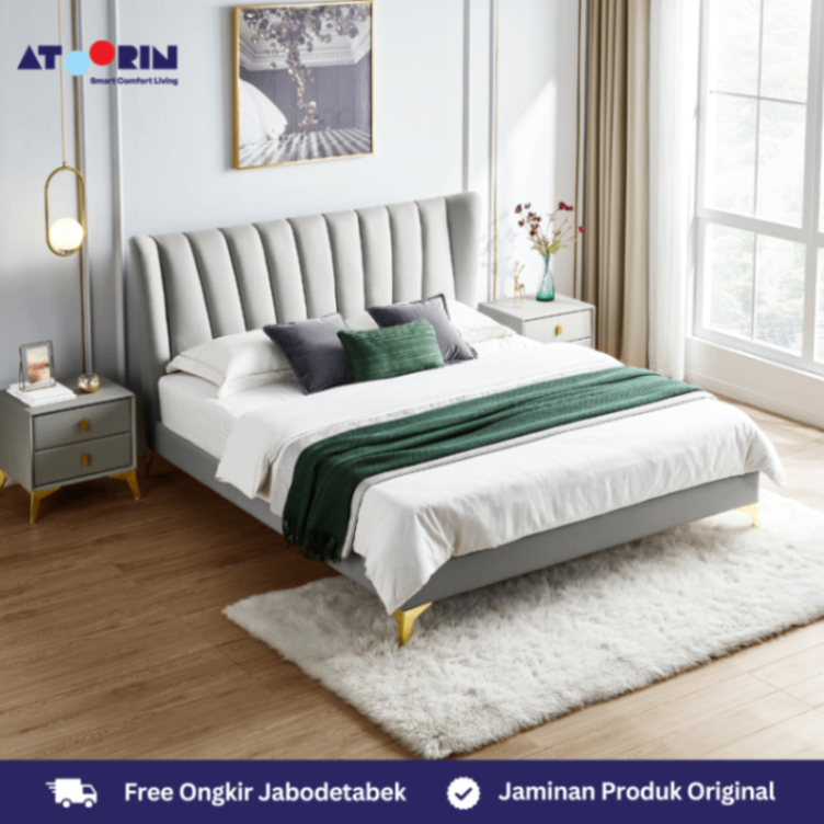 ATOORIN Stella Bed Set - Set Tempat Tidur Mewah Berbahan Velvet, 1.8M