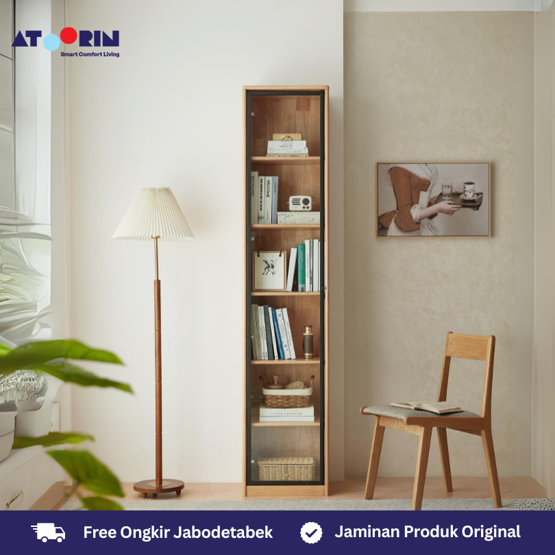 Yu Bookcase ATOORIN - Rak Buku Kayu Solid dan Kaca Tempered untuk Ruang Kerja