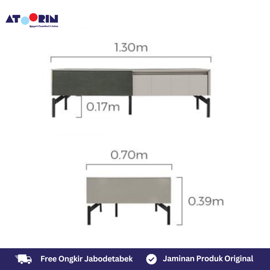 ATOORIN Theo Coffee Table - Meja Kopi Sintered Stone, Gaya Metropolitan, 130x70x39 cm