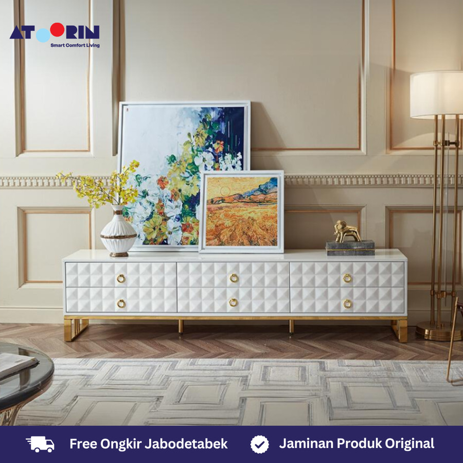 ATOORIN Statuarion TV Console B - Konsol TV Triamine Board & Steel Emas, 183x10x44 cm