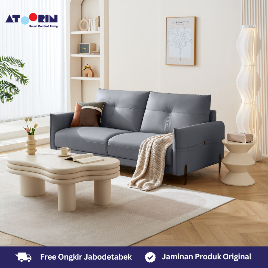 ATOORIN Orla Sofa - Silicon Leather, 3-Seater & 2+2 Seat, Desain Nyaman 209x95x92 cm & 268x95x92 cm, Warna Abu-Abu dan Cream 
