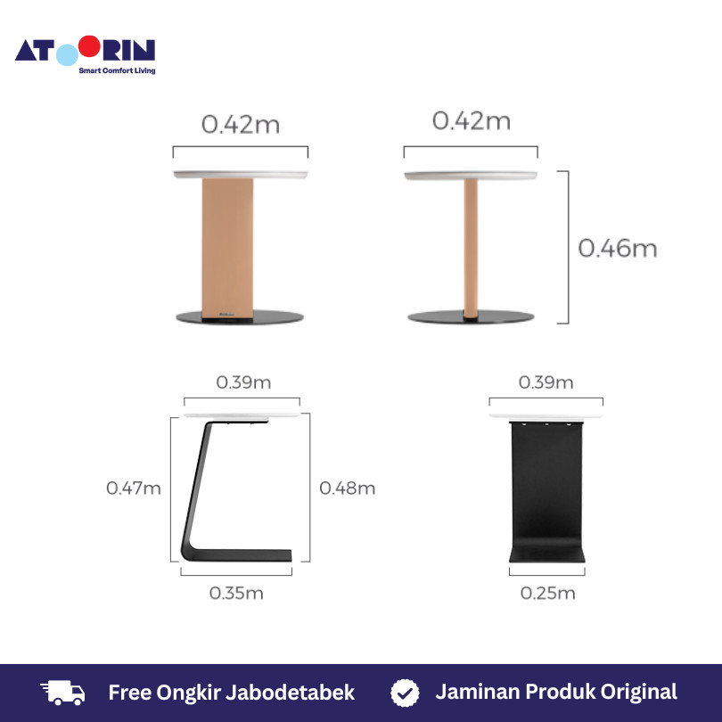 ATOORIN Mier Side Table & Mier Angled Side Table - Meja Samping Sintered Stone dan Baja Hitam, 42x42x46 & 39x39x48 cm