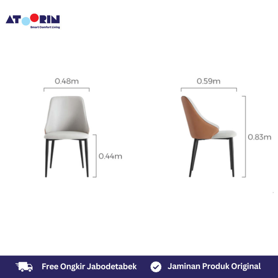 ATOORIN Hana Dining Chair - Kursi Makan Minimalis Modern, 48x59x83 cm