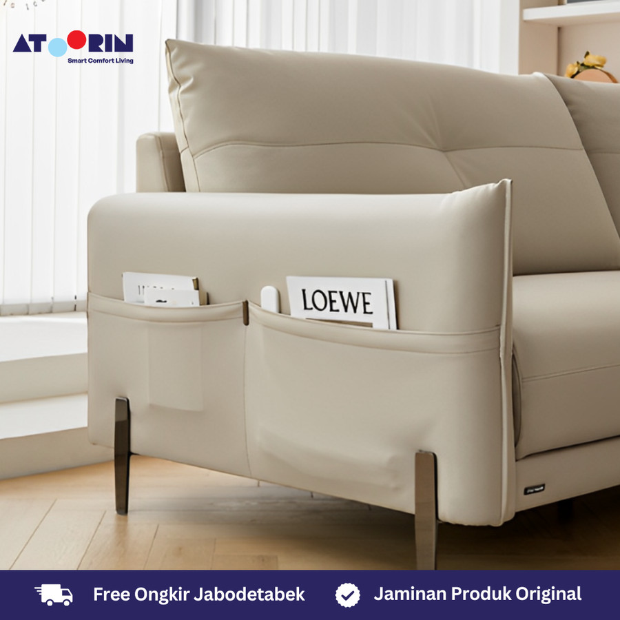 ATOORIN Orla Sofa - Silicon Leather, 3-Seater & 2+2 Seat, Desain Nyaman 209x95x92 cm & 268x95x92 cm, Warna Abu-Abu dan Cream 