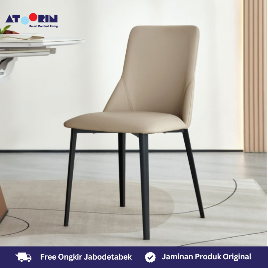 ATOORIN Ava Dining Chair - Kursi Makan Kulit Sintetis Tan, 45x53x83 cm