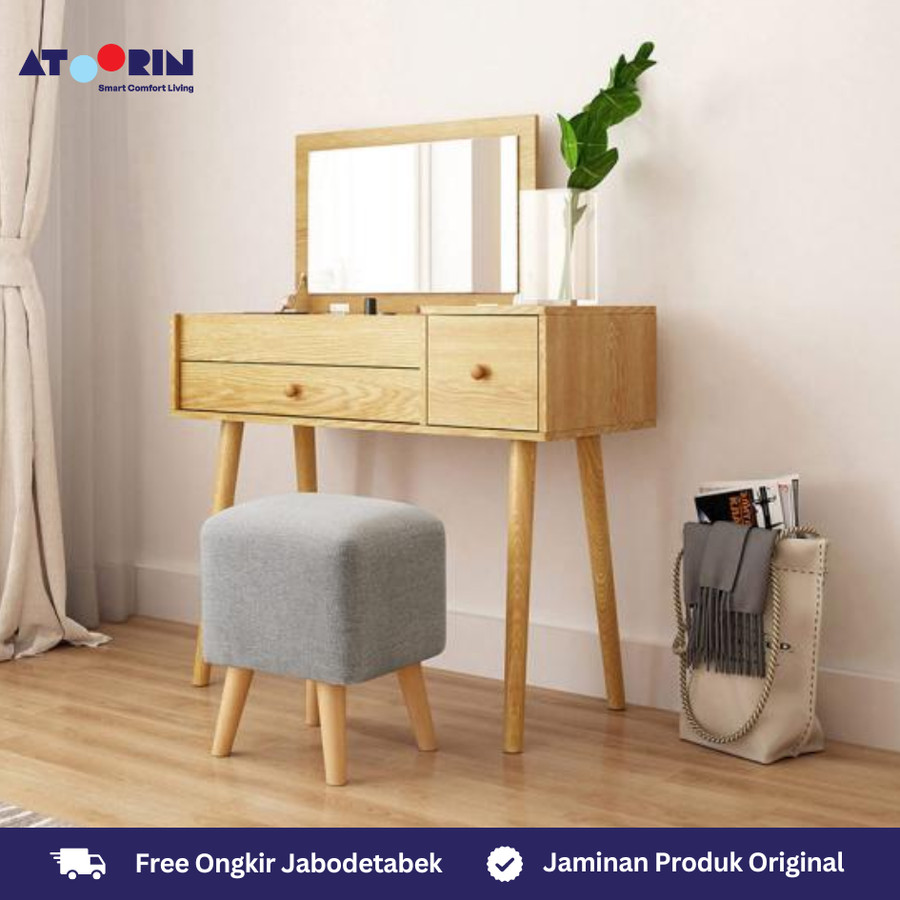 ATOORIN Yoreum Dressing Table - Meja Rias Kayu Solid dengan Cermin Tersembunyi, 90x39x81 cm