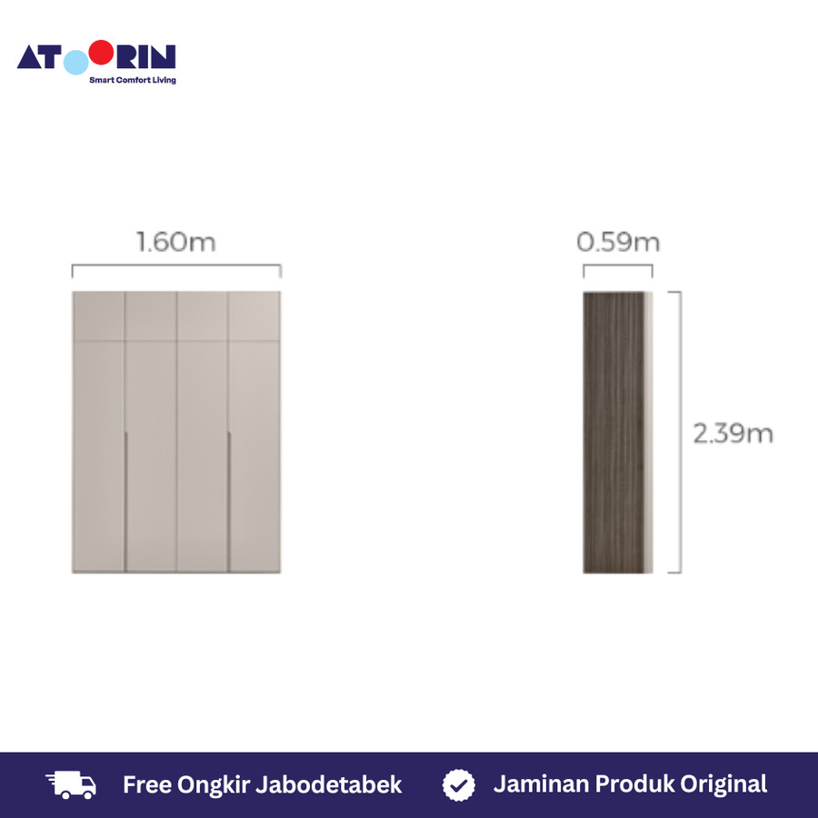 ATOORIN Leo Wardrobe - Lemari Pakaian Minimalis Elegan, 160x59x239 cm