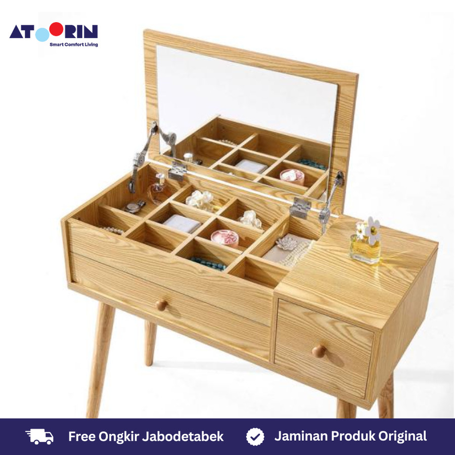 ATOORIN Yoreum Dressing Table - Meja Rias Kayu Solid dengan Cermin Tersembunyi, 90x39x81 cm