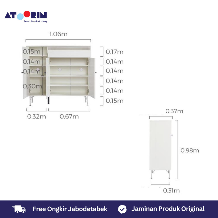 ATOORIN Riley Cabinet - Triamine Board, Rak Sepatu Elegan, 106x97x98 cm