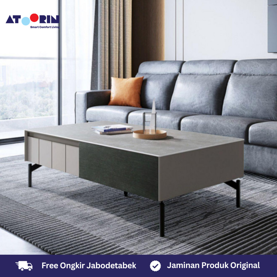 ATOORIN Theo Coffee Table - Meja Kopi Sintered Stone, Gaya Metropolitan, 130x70x39 cm