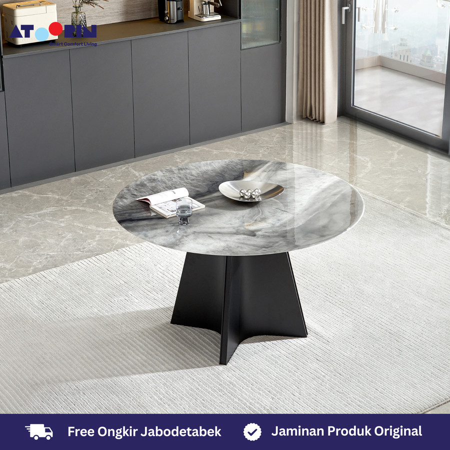 ATOORIN Rhea Dining Table - Sintered Stone, Desain Elegan & Nyaman, 130x75x70 cm