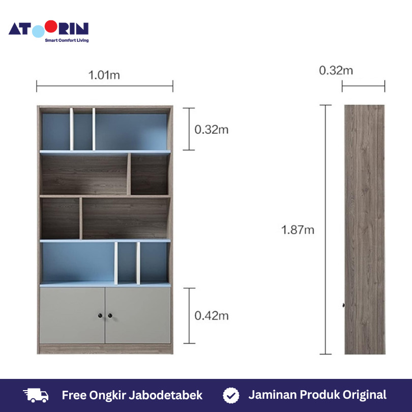 Hyu Bookcase ATOORIN - Rak Buku Modern dari Triamine Board, 101x32x187 cm