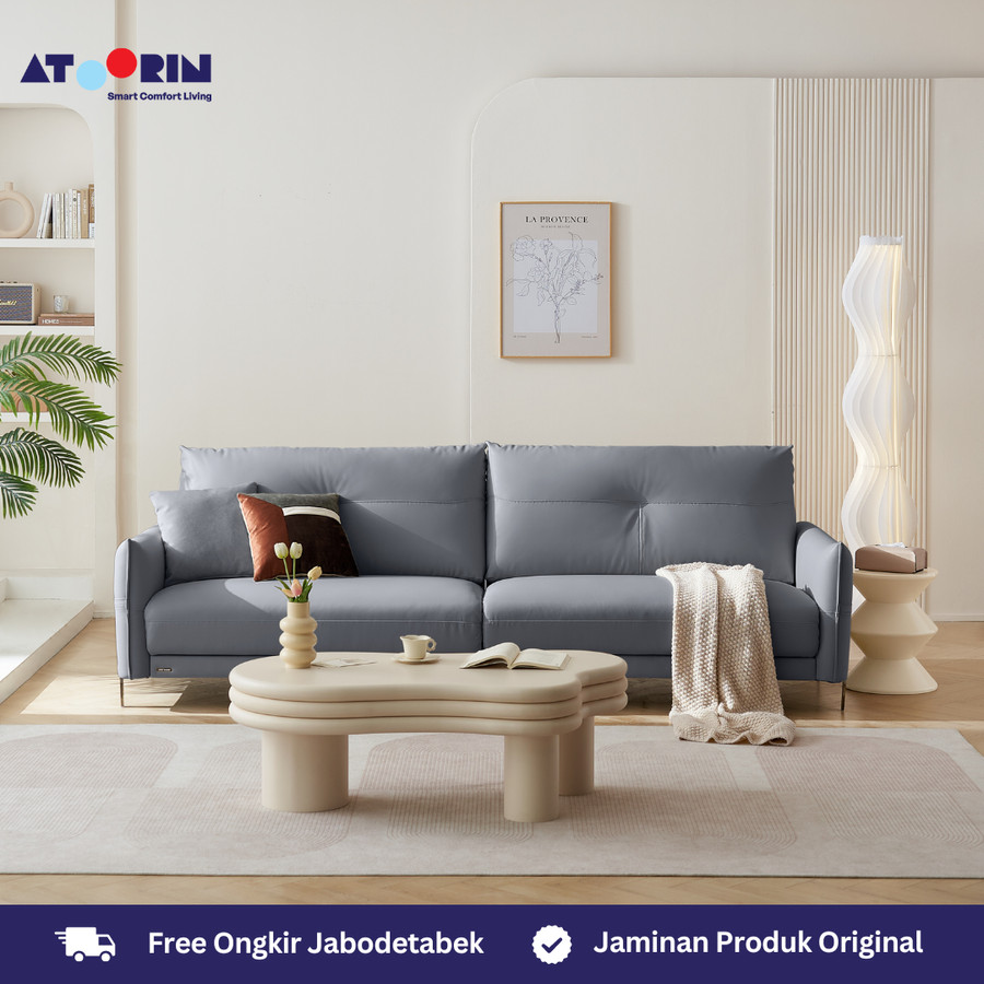 ATOORIN Orla Sofa - Silicon Leather, 3-Seater & 2+2 Seat, Desain Nyaman 209x95x92 cm & 268x95x92 cm, Warna Abu-Abu dan Cream