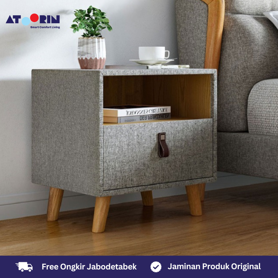 ATOORIN Phoebe Night Stand - Meja Samping Kayu Solid dengan Sentuhan Kasmir, 51x39x51 cm