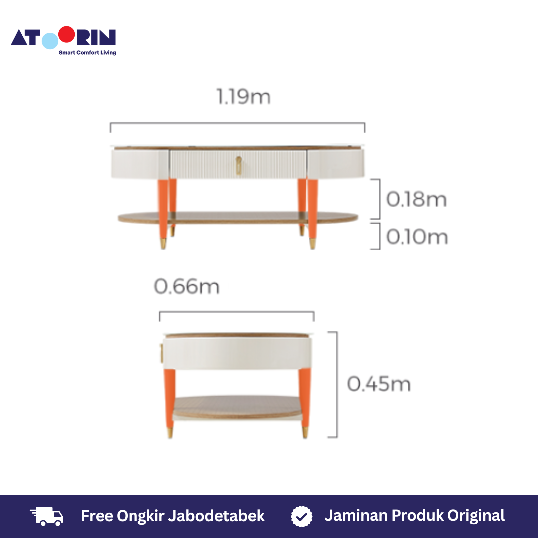 ATOORIN Clyde Coffee Table A - Meja Kopi Tempered Glass