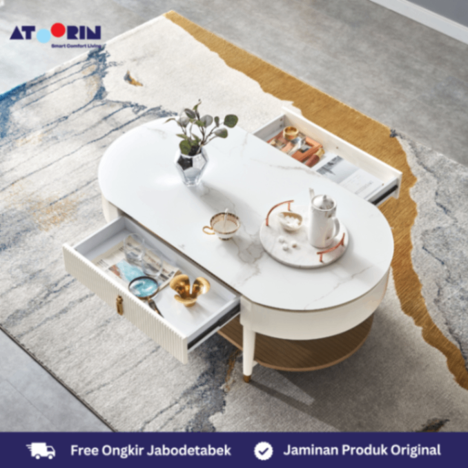 ATOORIN Clyde Coffee Table A - Meja Kopi Tempered Glass