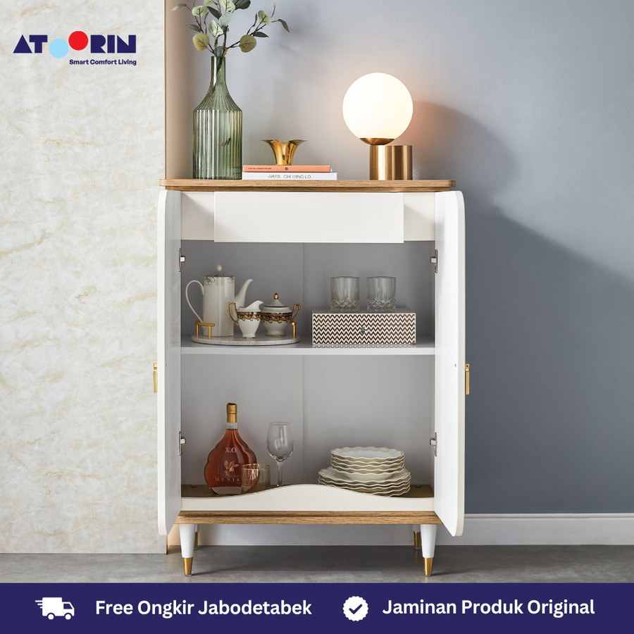 ATOORIN Clyde Sideboard - Sideboard Kayu Solid dan Triamine Board dengan Desain Elegan, 78x41x104 cm