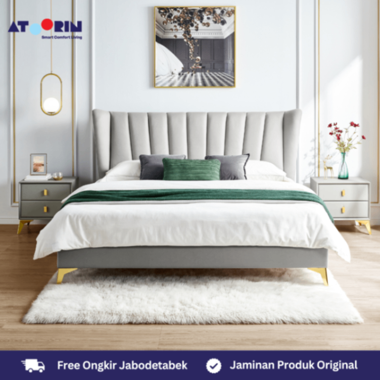 ATOORIN Stella Bed Set - Set Tempat Tidur Mewah Berbahan Velvet, 1.8M