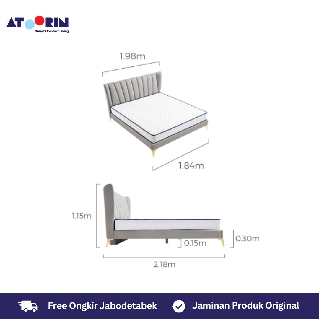 ATOORIN Stella Bed Set - Set Tempat Tidur Mewah Berbahan Velvet, 1.8M