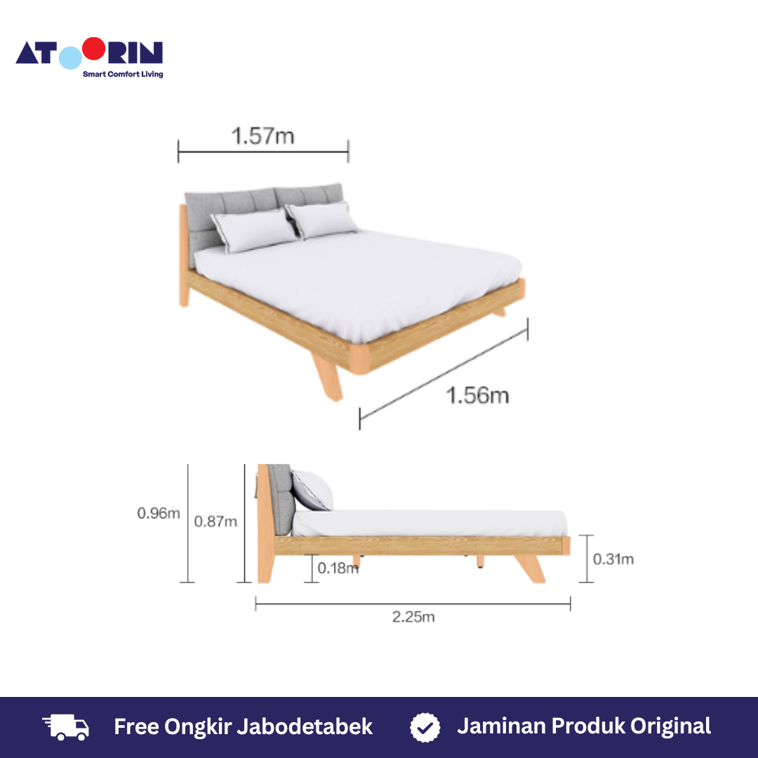 ATOORIN Claude Bed Set - Set Tempat Tidur Elegan Linen Polyester, 1.6m