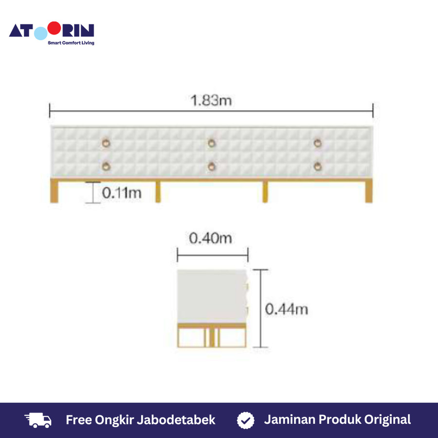 ATOORIN Statuarion TV Console B - Konsol TV Triamine Board & Steel Emas, 183x10x44 cm