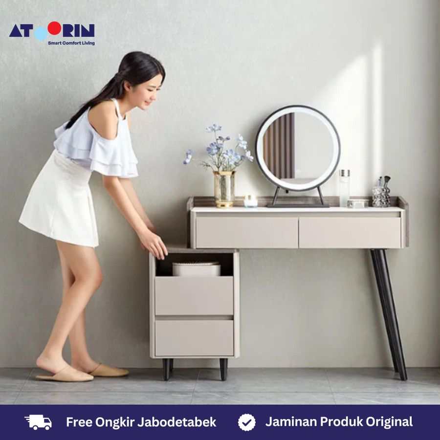 ATOORIN Leo Dressing Table - Meja Rias dengan Panel Kayu Abu-abu dan Solid, 80-119x39x124 cm