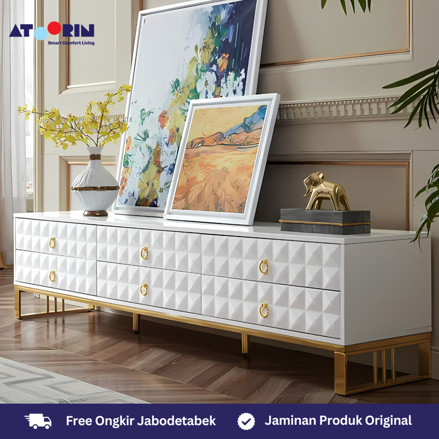 ATOORIN Statuarion TV Console B - Konsol TV Triamine Board & Steel Emas, 183x10x44 cm